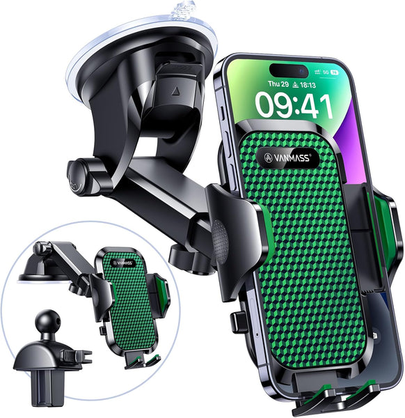 VANMASS 【New Upgrade BEST】 Car Phone Holder 【Ultimate Version True Military-Grade】 Mobile Cell Mount Windscreen Dashboard Vent Van Automobile Cradle for Iphone 16 15 14 13 Samsung All Smartphones