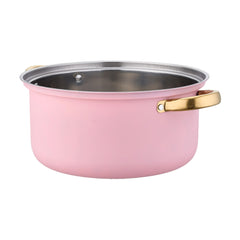 Stainless Steel Soup Pot Set (10PCS), Household Milk and Boiling Pots in Multiple Sizes, Ideal for Soup, Noodles and Hot Pot, Gold-Plated Handle, Pink