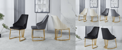Set of 2 Modernique Velvet Upholstered Dining Chairs with Gold Metal Frame, Available in Black Grey and Cream