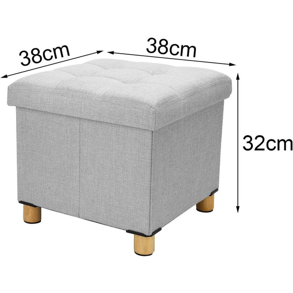 Folding Storage Ottoman Footstool with Lid Upholstered Ottoman Storage Box 38x38x32cm for Hallway Livingroom Bedroom Dark Grey