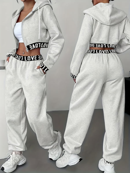 Women'S Autumn And Winter Fashion Two-Piece Set, Featuring a Loose Zip-Up Hoodie And Matching Sweatpants