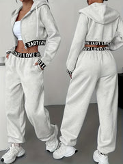 Women'S Autumn And Winter Fashion Two-Piece Set, Featuring a Loose Zip-Up Hoodie And Matching Sweatpants