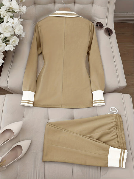 Fashionable Elegant Solid Color Casual Street Striped Suit and Pants Set