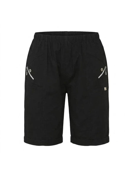 Women'S Casual Elastic Waist Cargo Shorts Lightweight Summer Knee Length Shorts, Multi Pocket Outdoor Walking Shorts Comfortable Relaxed Fit Shorts for Travel Holiday and Daily Wear Breathable Soft Fabric Pull On Shorts Practical Zip Pocket Design Versati