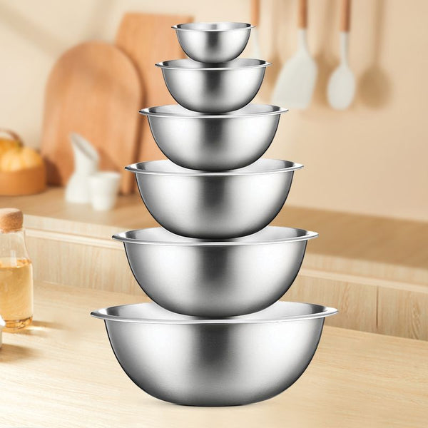 Stainless Steel Mixing Bowls Set for Kitchen, Dishwasher Safe Nesting Bowls for Cooking, Baking, Meal Prepping-6pcs set