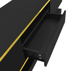 180cm LED TV Stand with 3 Drawers & Open Shelf, High Gloss Modern TV Cabinet with RGB Lights & Gold Trim, PB Board Entertainment Center for Living Room, Gaming & Home Theater - Holds up to 65 Inch TV, Smooth Glide Drawers, Scratch-Resistant, Easy Assembly