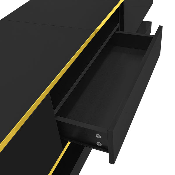 180cm LED TV Stand with 3 Drawers & Open Shelf, High Gloss Modern TV Cabinet with RGB Lights & Gold Trim, PB Board Entertainment Center for Living Room, Gaming & Home Theater - Holds up to 65 Inch TV, Smooth Glide Drawers, Scratch-Resistant, Easy Assembly