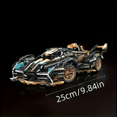 1332pcs Limited Edition Super Sports Car Model Kit - Sleek Black & Golden, DIY Mechanical Assembly, High-Quality ABS Plastic, Stackable Vehicle Set for Christmas & Birthday Gifts, Suitable for Ages 14+