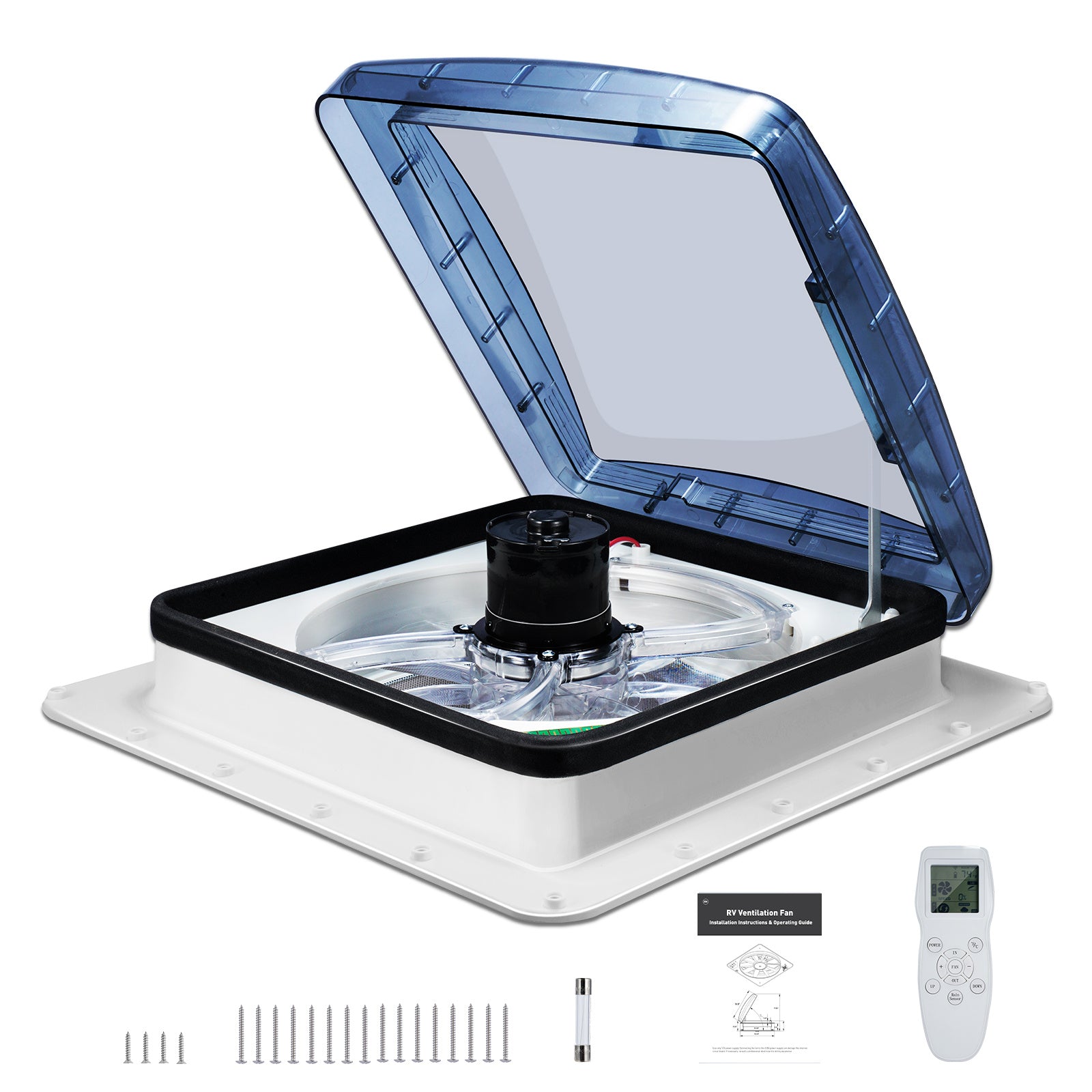 10 - Speed 12V RV Roof Vent Fan - Reversible, Rain Sensor, Ultra - Low Noise, Remote & Temp Monitoring