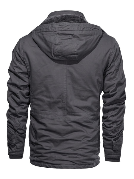A Durable And Warm Medium to Long Men'S Winter Jacket, Suitable for Casual Work, Featuring Multiple Pockets, a Zipper, And a Hood for Outdoor Wind