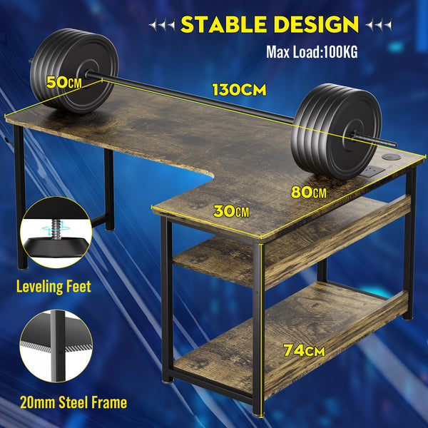 L Shaped Gaming Desk with Power Outlets Corner Computer Desk 110x80CM with Shelves Headphone Hook PC Table Workstation for Home Office Bedroom