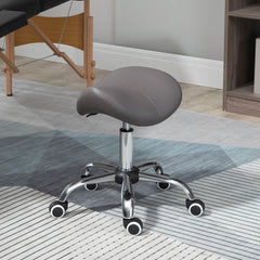 HOMCOM PU Leather Saddle Stool W/ Moulded Padded Seat Adjustable Height Grey