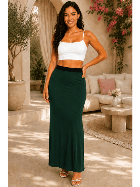 Women'S Full Length Maxi Skirt – High Waist Stretch Long Skirt | Soft Lightweight Casual Skirt | Modest Everyday Wear | Elastic Waist Maxi Skirt for Women