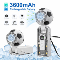 Portable Handheld Turbo Fan with Ice Cooler, 5-Speed Wind, Soccer-Shaped Mini Personal Fan, 3600Mah Football Rechargeable Pocket Fan for Travel/Outdoor/Office, 180° Adjustable