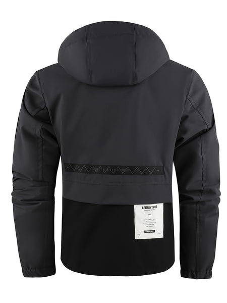 Men's Spring Autumn New Hooded Thin Jacket Men's Outdoor Warm Storm Jacket Men's Casual Multi-Pocket Cargo Jacket Men's Hat Detachable Zipper Jacket Men's Color Insertion Jacket