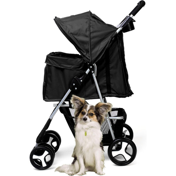 Foldable Pet Stroller With Rain Cover, Portable Foldable Outdoor Walking Cart with Large Space, Hand-Pull Design, Durable Oxford Fabric, Ergonomic Handle & Ventilation Mesh, Lightweight & Sturdy Frame For Small To Medium Dogs - Outdoor Pet Carrier, Modern