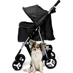 Foldable Pet Stroller With Rain Cover, Portable Foldable Outdoor Walking Cart with Large Space, Hand-Pull Design, Durable Oxford Fabric, Ergonomic Handle & Ventilation Mesh, Lightweight & Sturdy Frame For Small To Medium Dogs - Outdoor Pet Carrier, Modern