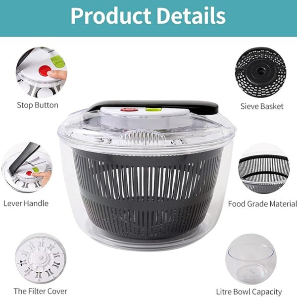 Large Manual Lettuce Spinner & Fruits Vegetable Washer Dryer with Rotary Handle, Salad Spinner, Tastier Salads, 24*17*24cm