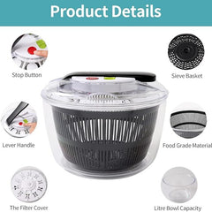 Large Manual Lettuce Spinner & Fruits Vegetable Washer Dryer with Rotary Handle, Salad Spinner, Tastier Salads, 24*17*24cm