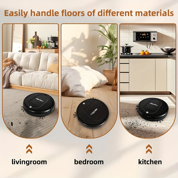 3-in-1 Robot Vacuum Cleaner | 4, 000 Pa Powerful Suction, Up to 90mins Runtime, Low Noise, Suitable for Hard Floors, Flatmarble Tiles, and Wood Floors | USB Charging, Hair Anti-Tangling, Blow and Suction Integrated, Crash Protection