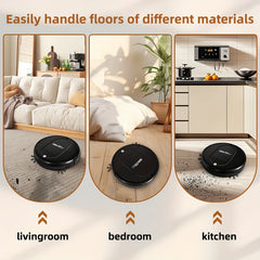 3-in-1 Robot Vacuum Cleaner | 4, 000 Pa Powerful Suction, Up to 90mins Runtime, Low Noise, Suitable for Hard Floors, Flatmarble Tiles, and Wood Floors | USB Charging, Hair Anti-Tangling, Blow and Suction Integrated, Crash Protection