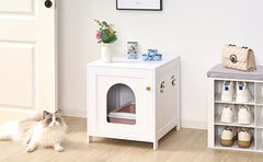 Cat Litter Box Enclosure, 54.86cm L Hidden Litter Box Furniture, Wooden Indoor Pet House With Front Arched Door, Side End Table, Nightstand For Living Room, Bedroom, White