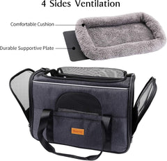 Morpilot Cat Carrier, Portable Pet Carrier Bag for Cats and Small Dogs, Foldable Soft Sided Cat Transport Carrier, Airline Approved Pet Travel Carrier with Shoulder Strap, Removable Mat and Pet Bowl