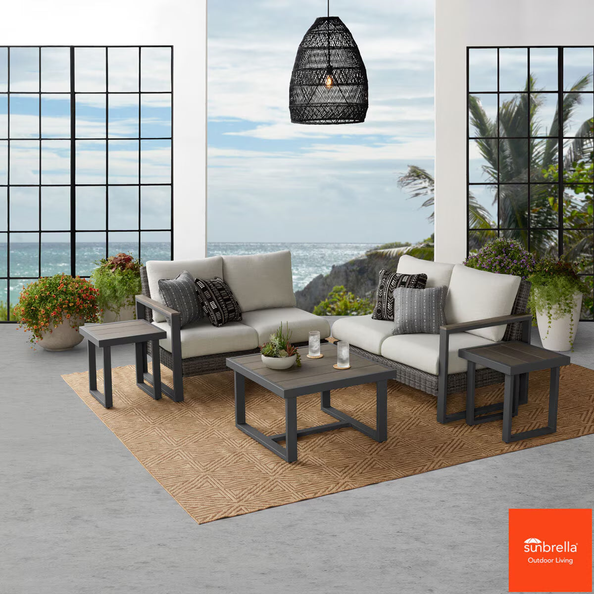 Agio Maricopa 5 Piece Woven Sectional Modular Patio Set + Cover