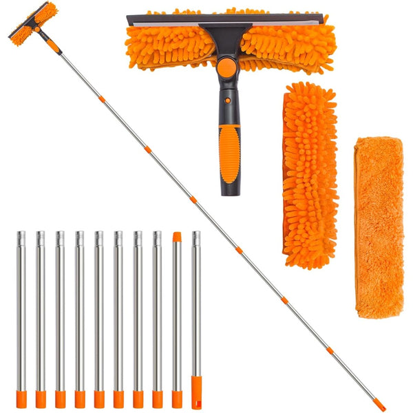 4M Window Squeegee Set Glass Cleaning Tool with Extension Poles & Washer for Indoor and Outdoor Use