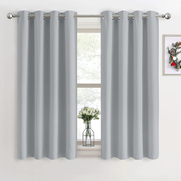 PONY DANCE Grey Blackout Thermal Insulated Curtains for Bedroom, 46 X 54 Inch Short Eyelet Curtains & Drapes, Soft Black Out 2 Panels for Window Living Room/Kitchen