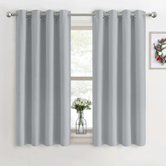 PONY DANCE Grey Blackout Thermal Insulated Curtains for Bedroom, 46 X 54 Inch Short Eyelet Curtains & Drapes, Soft Black Out 2 Panels for Window Living Room/Kitchen