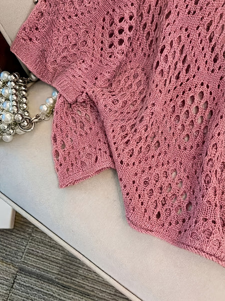Plus Size - Plus Size - Plus Size Women'S Cashew Flower Loose Temperament Hollow Round Neck Pullover Long Sleeve Sweater