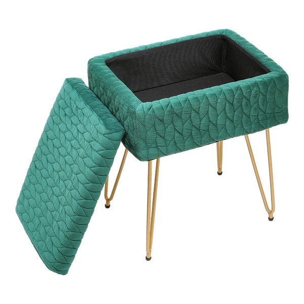 Padded Storage Footstool, Living Room Side Table with Tray, Sofa Footstool, Bedroom Dressing Stool - Features Large Built-in Storage, Non-Slip Metal Hairpin Legs, Includes Tray, Suitable for Living Rooms, Bedrooms, Hallways
