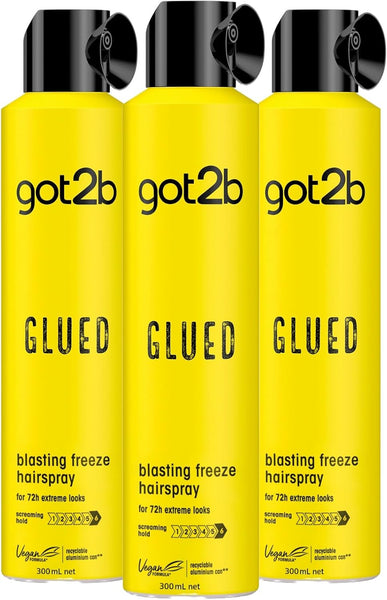 Got2B Glued Blasting Freeze Hairspray 300 Ml, Glued Hairspray for up to 72H Ultra Strong Hold, Hairspray Got2B, for Extreme Hairstyles, Vegan Formula