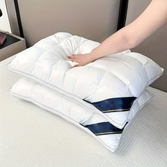 1/ 2pcs Queen Size Luxury Bed Pillows - Hypoallergenic Polyester Cover, Machine Washable All-Season Pillows for Deep Sleep, Contemporary White Design with Blue Accents - Perfect for Home, Gifts & Family Use, Elegant Bedding, Home Comfort