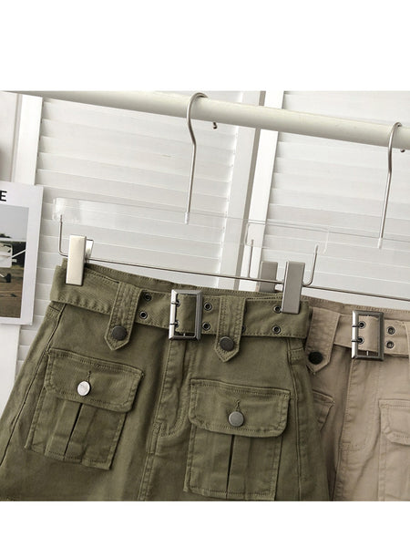 Women's High Waist Cargo Skort with Belt & Built-In Shorts - -Line Mini Skirt, Belted Waistband, Machine Washable Short Length Suitable for,, Casual Attire - Casual Streetwear Outfits