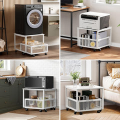 1pc Mini Fridge Stand with Storage, 50x50x42.3cm Mobile Refrigerator Stand with Lockable Wheels & Basket, Portable Cart for Kitchen Office - Perfect Home Upgrade