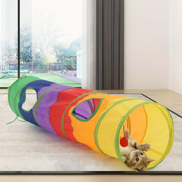 Cat Tunnel Collapsible Cat Toys Tunnel with 2 Peek Holes Rainbow Tunnel for Indoor Cats Pet Interactive Play Tunnels with a Play Ball Exercising Hiding Training and Running with Fun