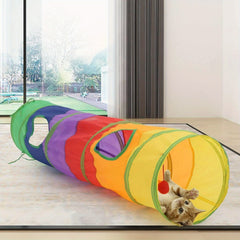 Cat Tunnel Collapsible Cat Toys Tunnel with 2 Peek Holes Rainbow Tunnel for Indoor Cats Pet Interactive Play Tunnels with a Play Ball Exercising Hiding Training and Running with Fun