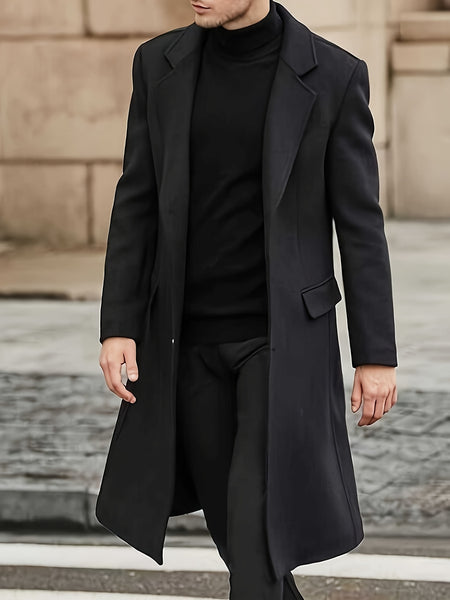 Men's Trench Coat, Men's Gift, Men's Long Warm Dragon and Phoenix Windbreaker Jacket, Classic Simple Fashionable Casual Men's Outerwear