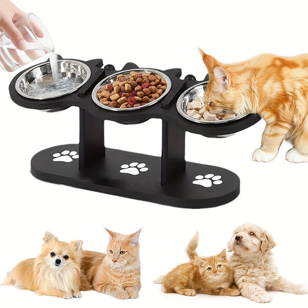 Adjustable Three Bowl Dog Cat Feeder Elevated Raised Stand Food Feeding Pet Bowl