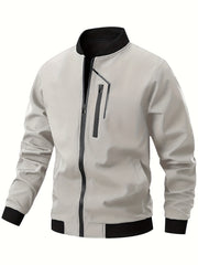 Men'S Casual Bomber Jacket | Spring-Autumn, Non-Stretch, Baseball Collar, Multiple Pockets, Zipper Closure