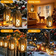 Solar Lanterns for the Garden, 2 Pack Garden Gifts, Waterproof Outdoor Lanterns with Flickering Flame Candle, Hanging Solar Lights Outdoor for Table Yard Pathway Wall Patio - Bronze