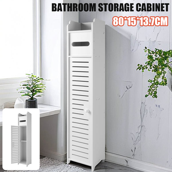 White Free Standing Toilet Paper Roll Holder Wooden Bathroom Storage Cabinet UK