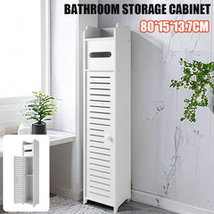 White Free Standing Toilet Paper Roll Holder Wooden Bathroom Storage Cabinet UK