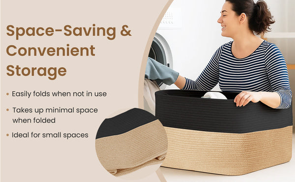 65L Large Storage Basket Blanket Baskets in Living Room, Nursery, Bedroom, Cotton Rope Baskets for Towels, Books, Toys, Dirty Clothes, Baby Storage Organiser, Grey, 65L