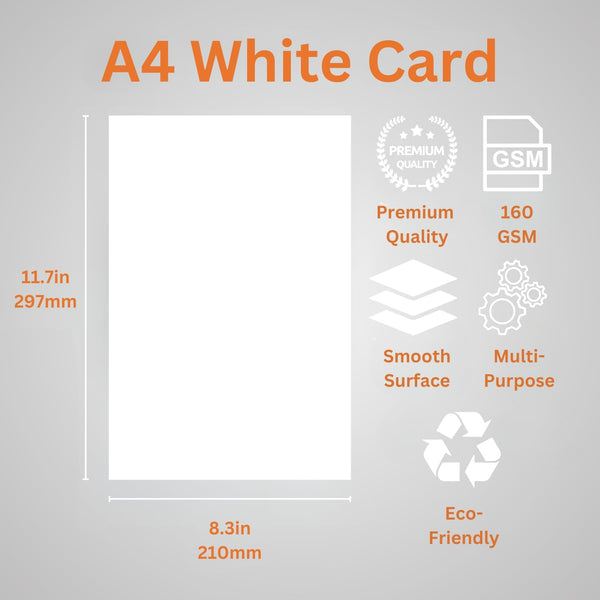 Hawksbill A4 White Card 160Gsm-50 Pack A4 White Cardstock for Printing Card