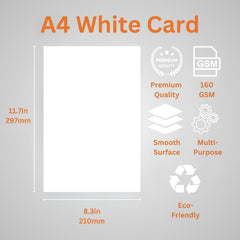 Hawksbill A4 White Card 160Gsm-50 Pack A4 White Cardstock for Printing Card