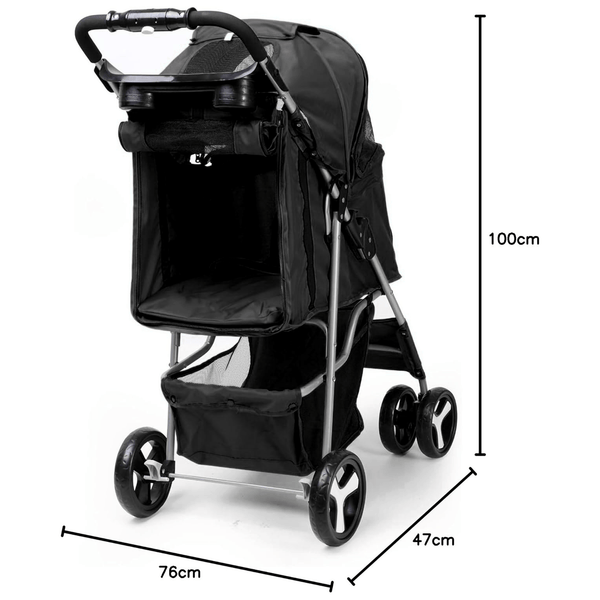Foldable Pet Stroller With Rain Cover, Portable Foldable Outdoor Walking Cart with Large Space, Hand-Pull Design, Durable Oxford Fabric, Ergonomic Handle & Ventilation Mesh, Lightweight & Sturdy Frame For Small To Medium Dogs - Outdoor Pet Carrier, Modern