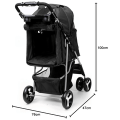 Foldable Pet Stroller With Rain Cover, Portable Foldable Outdoor Walking Cart with Large Space, Hand-Pull Design, Durable Oxford Fabric, Ergonomic Handle & Ventilation Mesh, Lightweight & Sturdy Frame For Small To Medium Dogs - Outdoor Pet Carrier, Modern